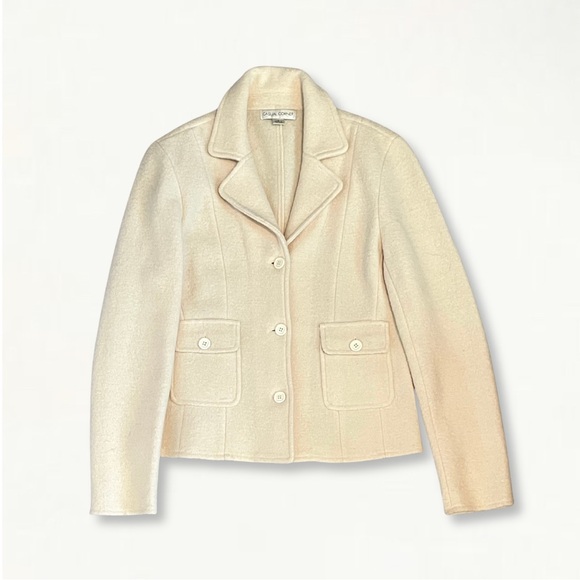 Vintage Casual Corner Neutral Cream Textured 100% Wool Staple Jacket Blazer - Picture 8 of 13